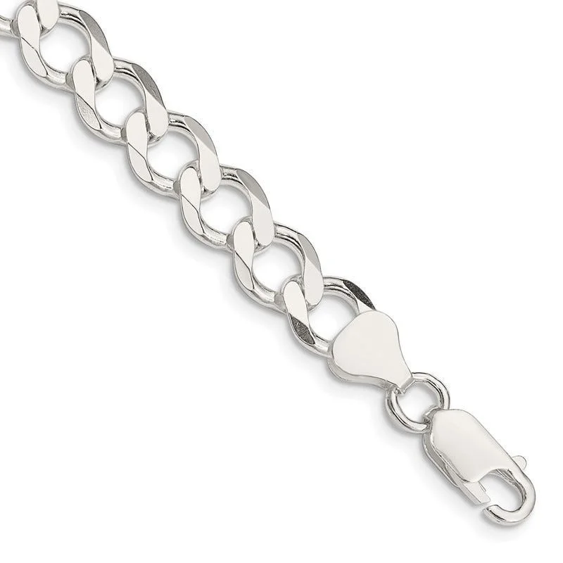 Stylish Silver Bracelet for Special Events-Sterling Silver 8.1mm Semi-solid Flat Curb Chain Bracelet