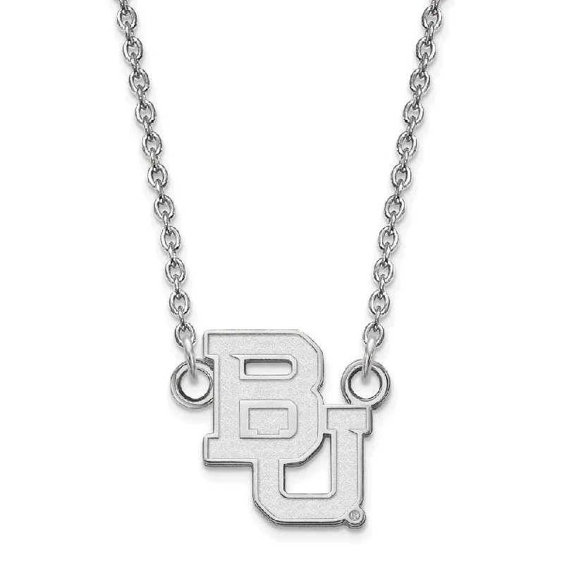 Rainbow Necklace for Festivals-14k White Gold Baylor U Small 'BU' Pendant Necklace