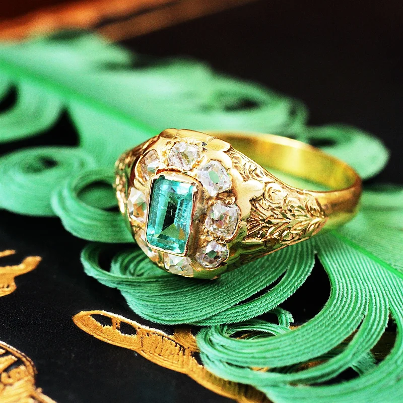 Sterling Silver Ring with Gemstones-An Exquisite Early Victorian Emerald & Diamond Ring