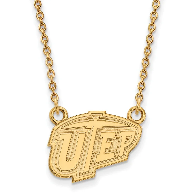 Long Chain Necklace for Stylish Look-10k Yellow Gold U of Texas at El Paso Small Pendant Necklace