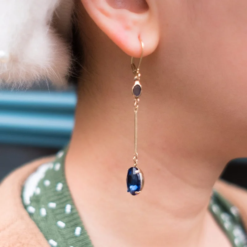 Chic Gold Earrings for Women-Oval Drop Earrings: Vintage Blue Long Drop Crystal Earrings