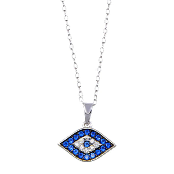 Fine Gold Necklace for Luxury Look-Silver 925 Rhodium Plated Evil Eye Blue and Clear CZ Necklace