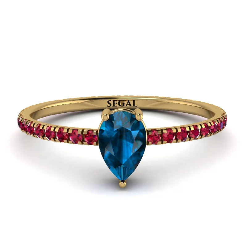 Colored Gemstone Ring for Fashion-Pear Blue Topaz Ring With Micro Pave - Taylor No. 510