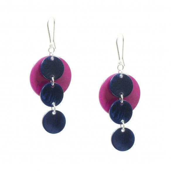 Statement Earrings for Weddings-Tagua Thais Earrings - Marine Blue / Fuchsia