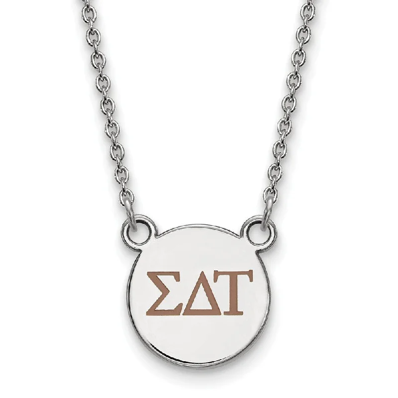 Stylish Necklace for Special Events-Sterling Silver Sigma Delta Tau Small Lt Brown Enamel Greek Necklace