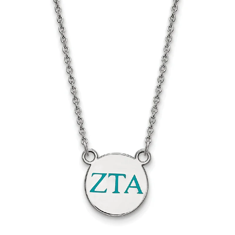 Gold Bar Necklace for Trendy Style-Sterling Silver Zeta Tau Alpha Small Turqouise Enamel Greek Necklace