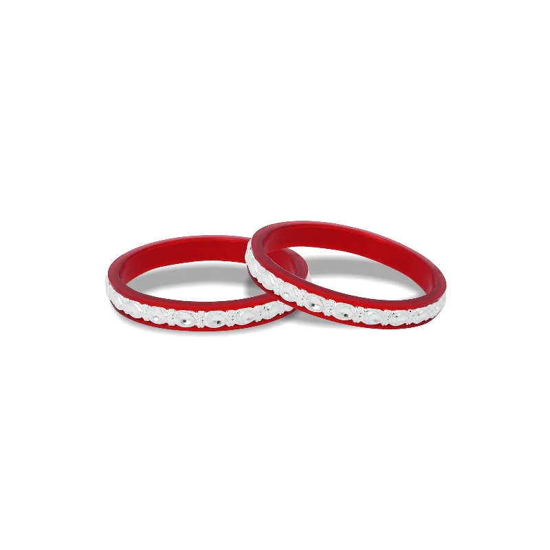 Gold Bangles for Women-Silver "Diva's Grace" Red Bangles for Women