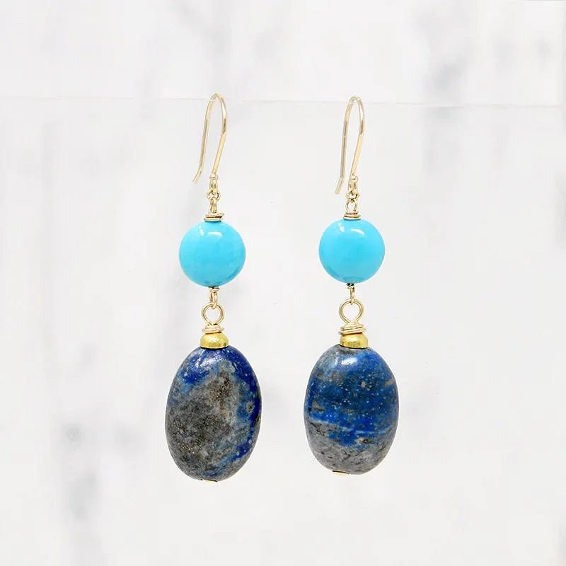 Handmade Gold Earrings-Moody Blues Turquoise & Sodalite Earrings by brunet