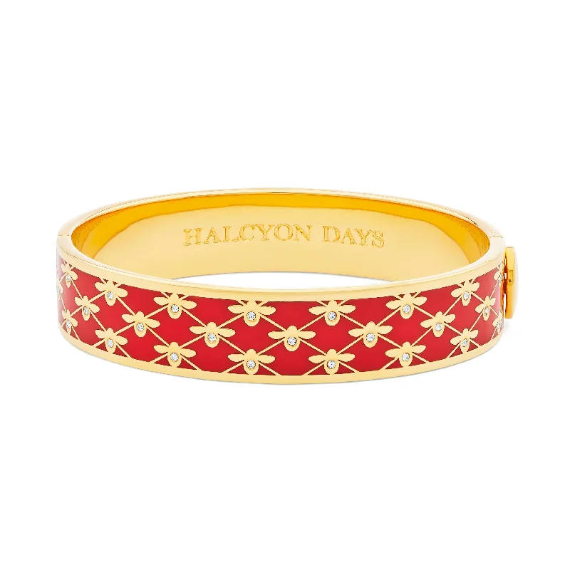 Elegant Gold Bangles with Diamond Detail-Bee Sparkle Trellis Red & Gold Bangle