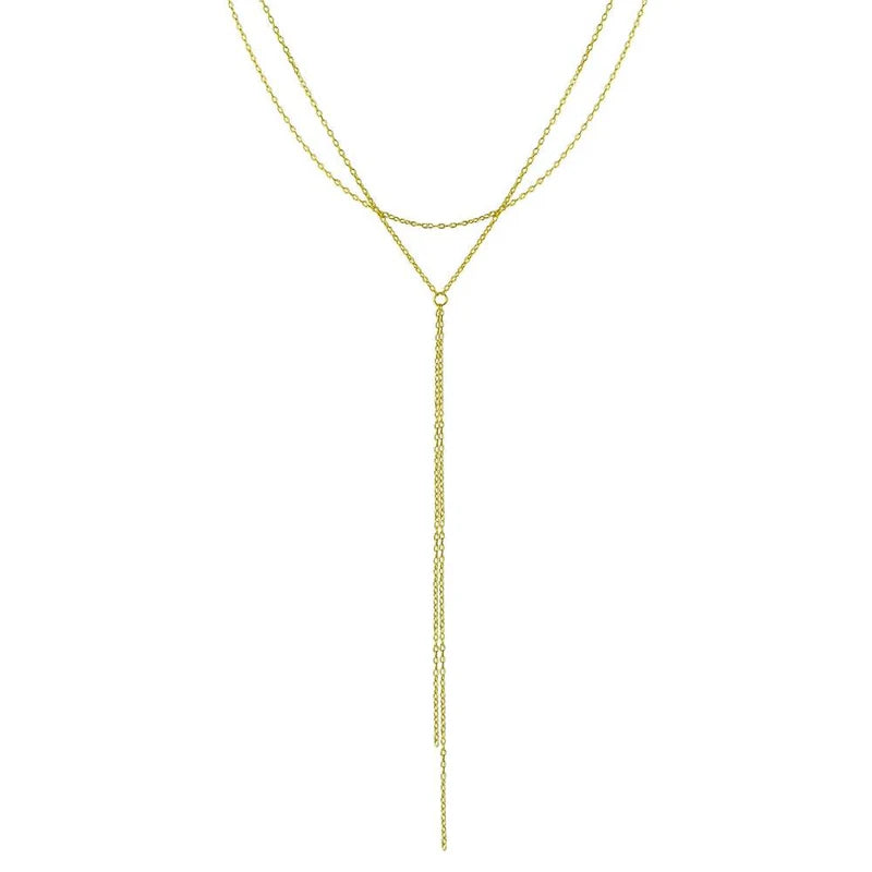 Bridal Necklace with Pearls-Gold Plated 925 Sterling Silver Dangling Chain Necklace