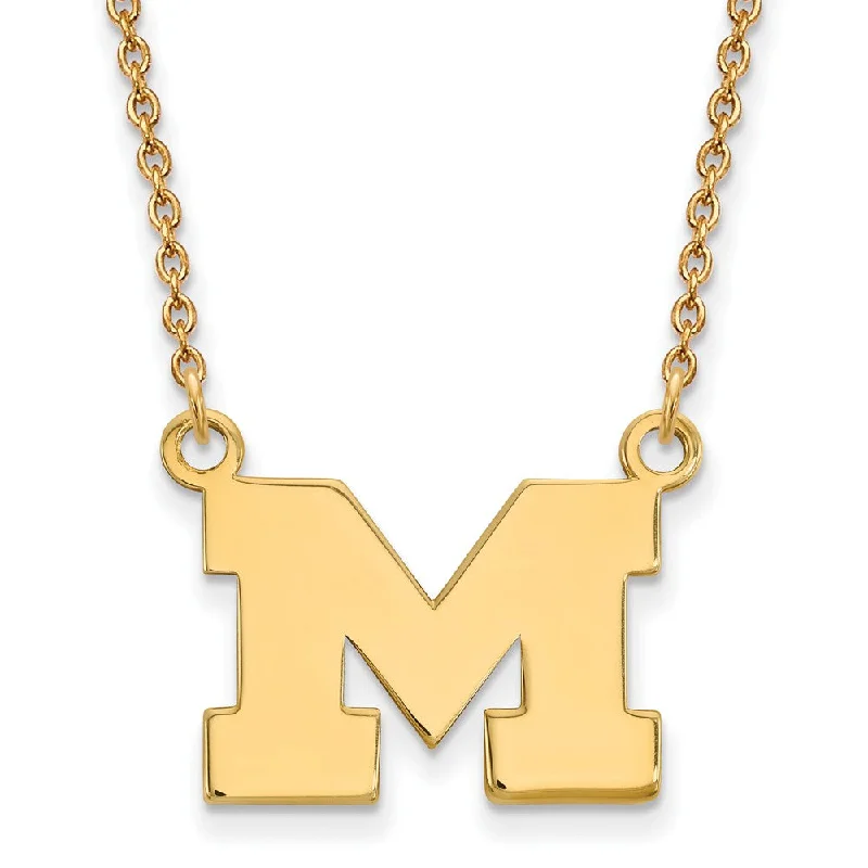 Gemstone Necklace for Summer Events-14k Yellow Gold U of Michigan Small Initial M Pendant Necklace