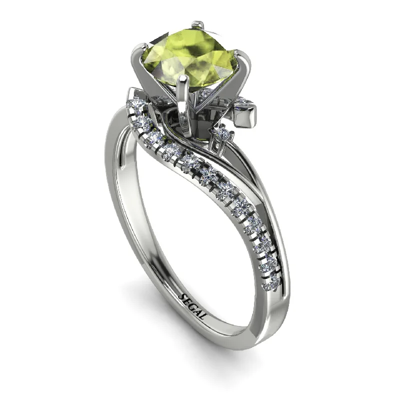 Personalized Birthstone Ring for Mom-Twist Shank Peridot Engagement Ring - Maria No. 703