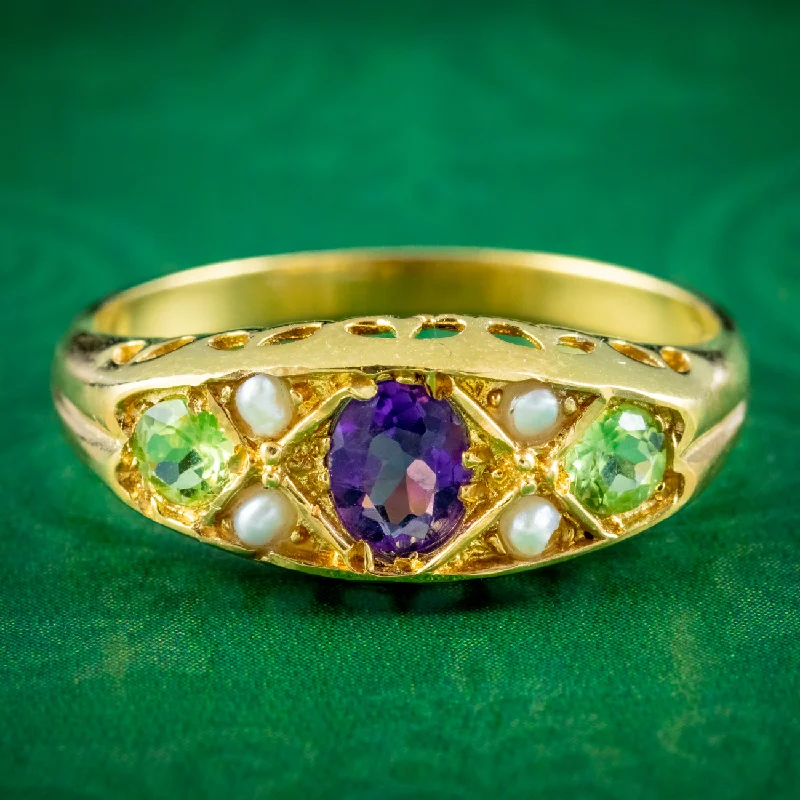 Elegant Men’s Wedding Ring-Edwardian Suffragette Style Ring Amethyst Peridot Pearl