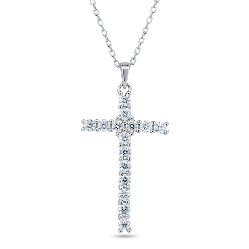 Luxury Diamond Necklace for Brides-Silver Rhodium 925 Cross Moissanite Necklace