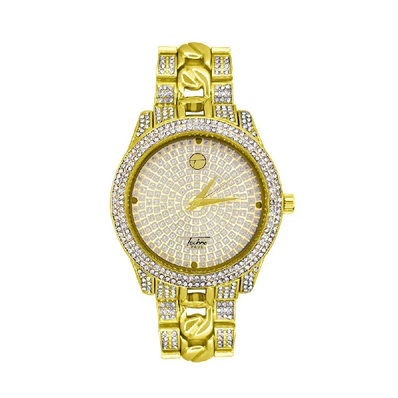 Water-Resistant Watches for Men and Women-Cuban Link Pave Iced Out Bling Hip Hop Watch