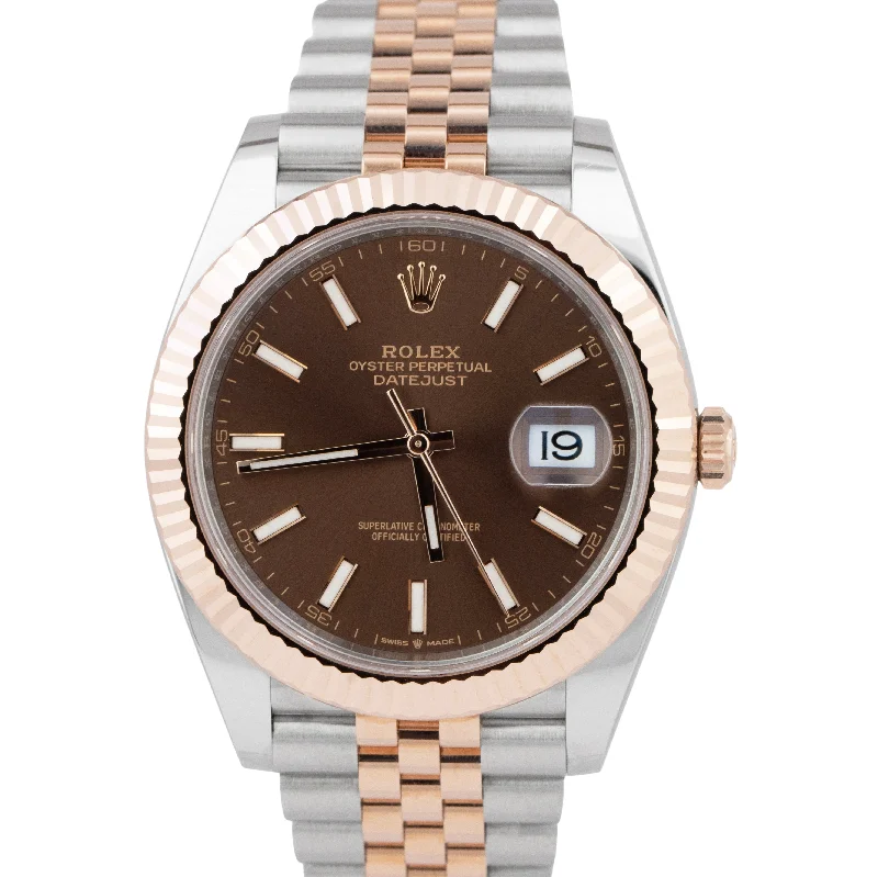 Sports Watches for Women with GPS-Rolex DateJust 41 Rose Gold Chocolate Two-Tone Jubilee 126331 Watch NEW CARD B+P