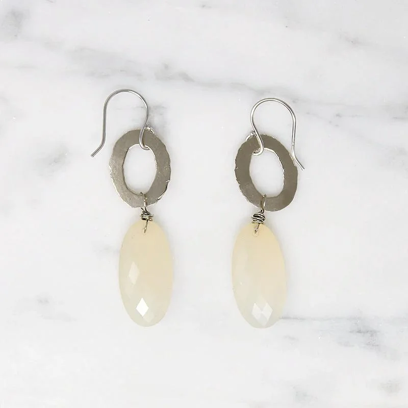 Stunning Drop Earrings for Weddings-Golden "O" Earrings with Moonlit Chalcedony Drops by brunet