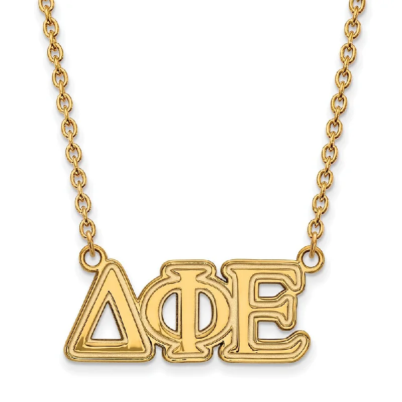 Handcrafted Pendant Necklace for Gifts-14K Plated Silver Delta Phi Epsilon Medium Necklace