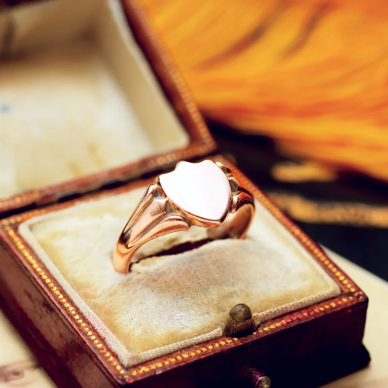 Classic Rose Gold Engagement Ring-Date 1919 Rose Gold Shield Signet Ring