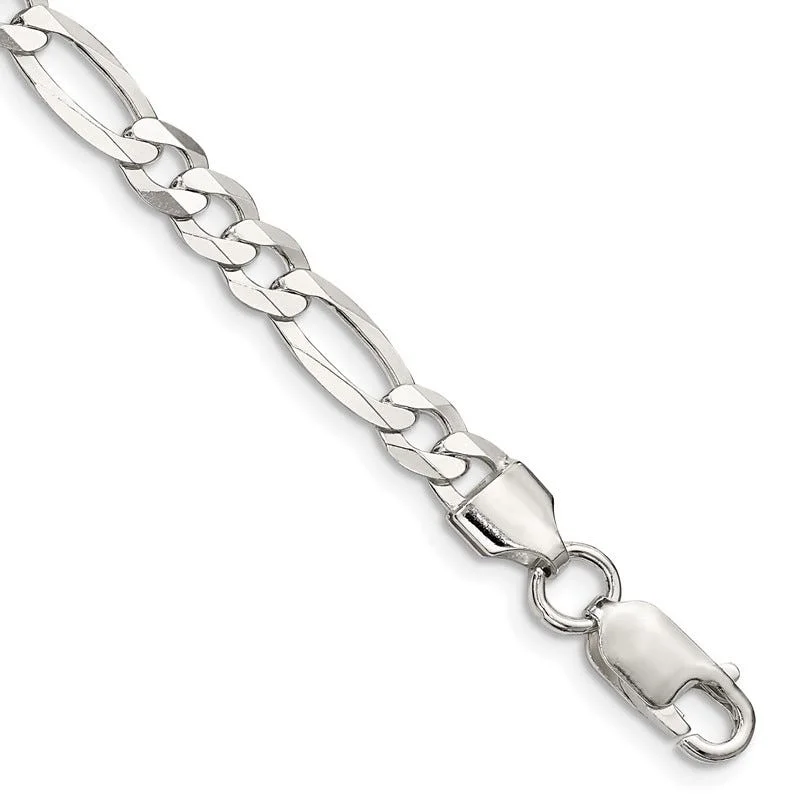 Stylish Cuff Bracelet for Women-Sterling Silver 5.5mm Lightweight Flat Figaro Chain Bracelet