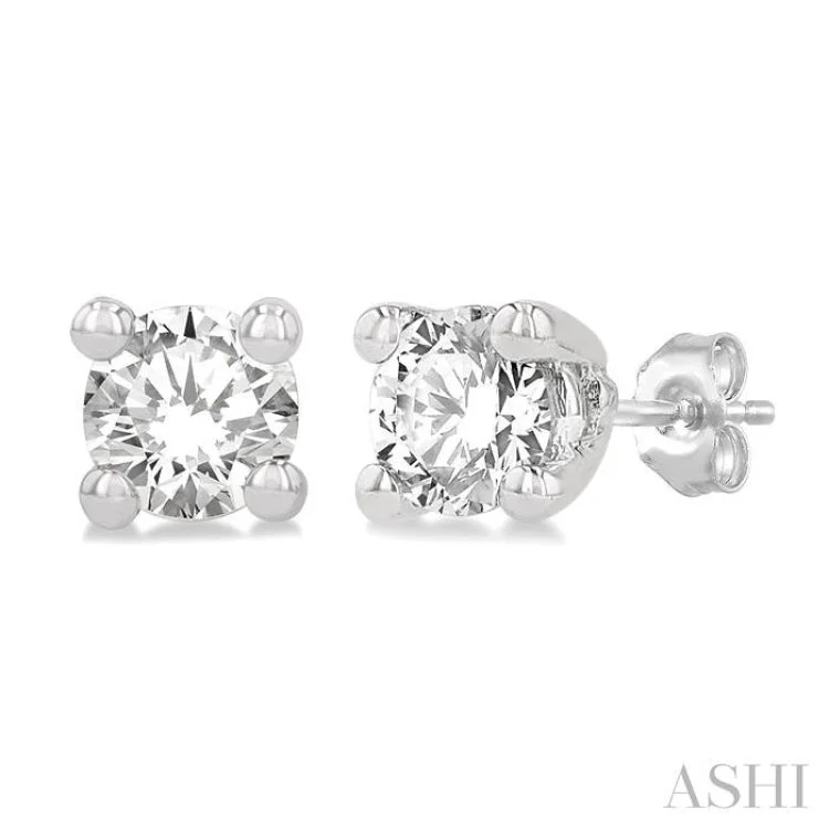 Artistic Earrings for Fashion Lovers-1/20 Ctw Round Cut Diamond Stud Earring in 14K White Gold