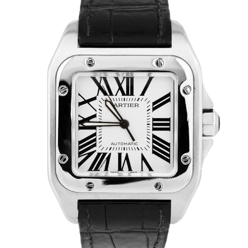 Men's Luxury Watches with Classic Design-Cartier Santos 100 XL 38mm Stainless Steel White Roman Watch 2656 / W20073X8