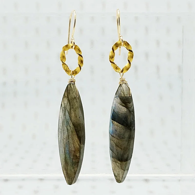 Custom Hoop Earrings for Women-Twisted O Labradorite Ear Drops by brunet