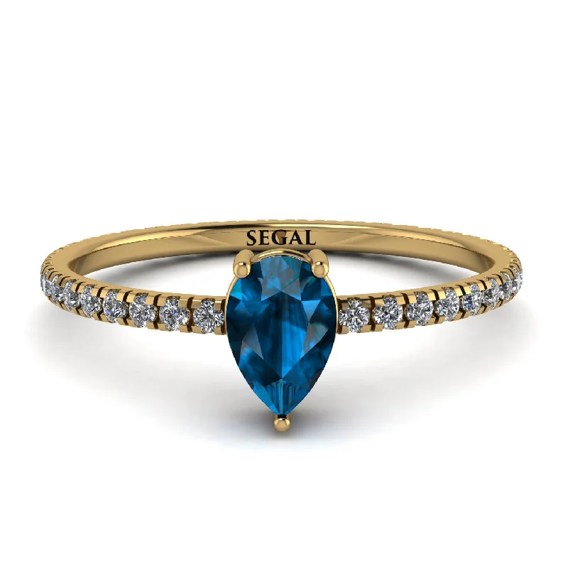 Boho Chic Ring for Casual Wear-Pear Blue Topaz Ring With Micro Pave - Taylor No. 501