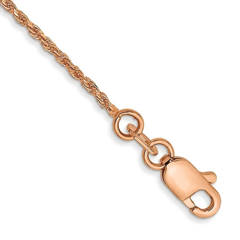 Handcrafted Silver Bracelet for Women-14K Rose Gold 7 inch 1mm Diamond-cut Man Made Rope with Lobster Clasp Chain Bracelet