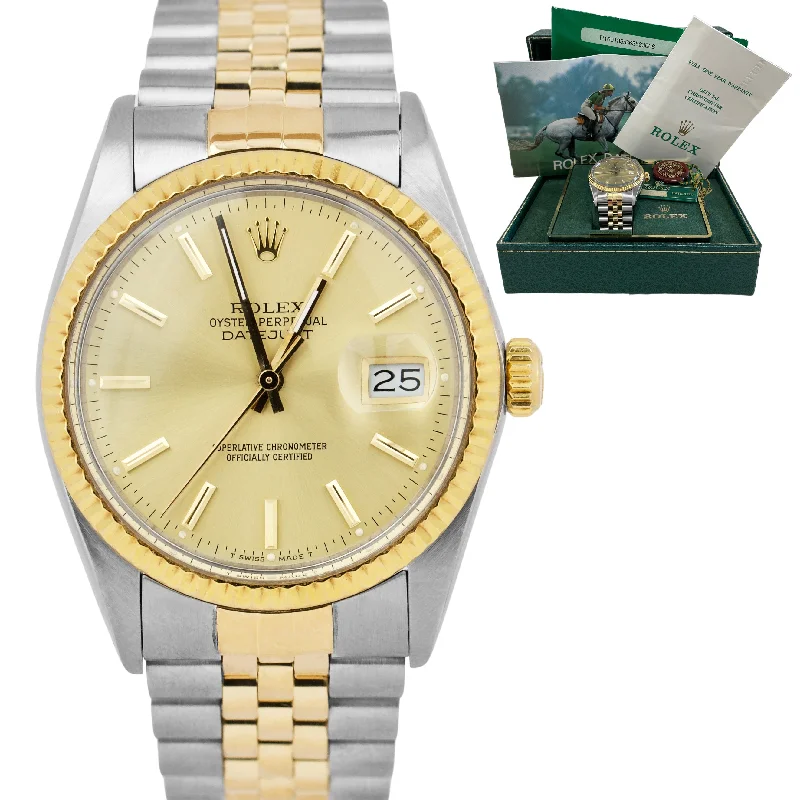 Classic Men's Watches with Roman Numerals-Rolex DateJust 36mm Champagne JUBILEE Two-Tone 18K Gold Stainless Watch 16013 BP