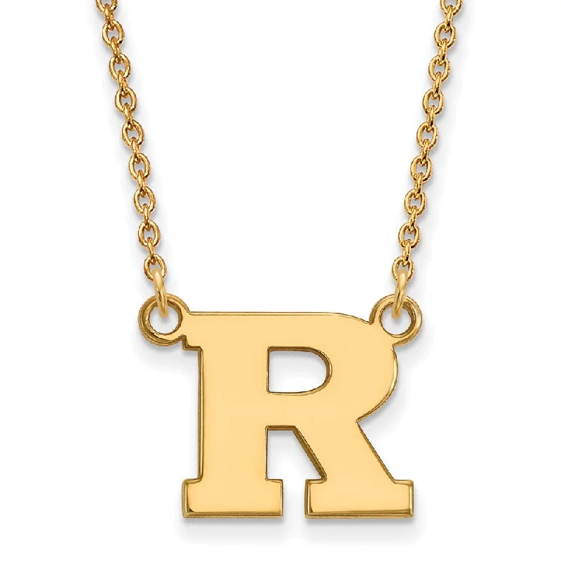 Beautiful Silver Necklace for Bridesmaids-14k Gold Plated Silver Rutgers Small Initial R Pendant Necklace