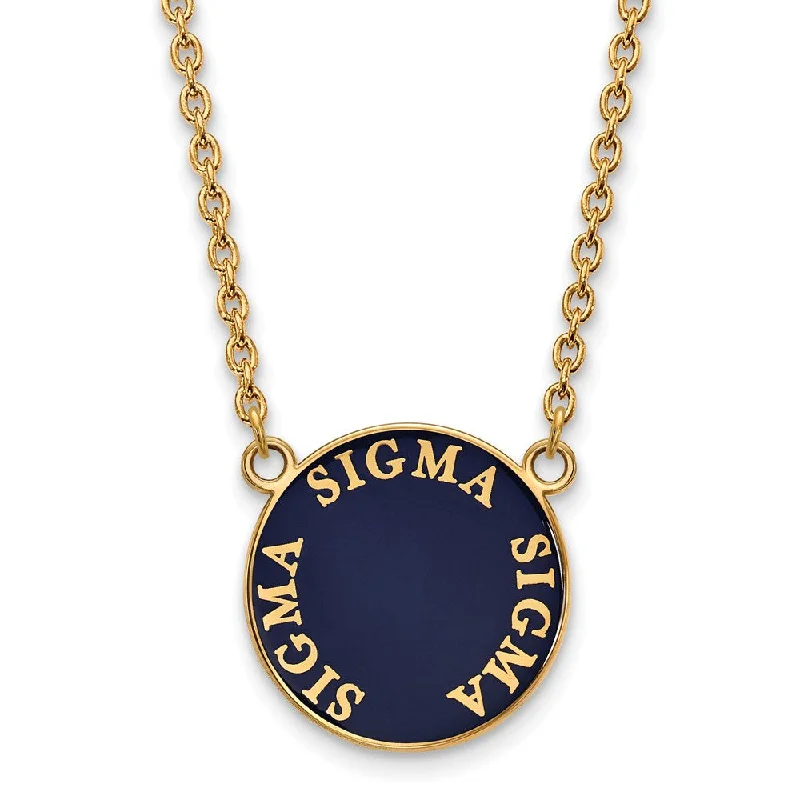 Bridal Necklace with Pearls-14K Plated Silver Sigma Sigma Sigma Large Enamel Disc Necklace