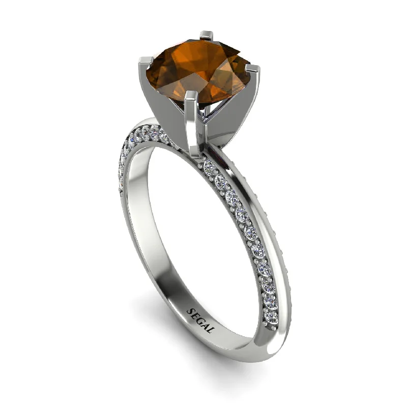 Custom Ring with Personalized Engraving-Classic Brown Diamond Ring With A Twist - Leilani No. 1103