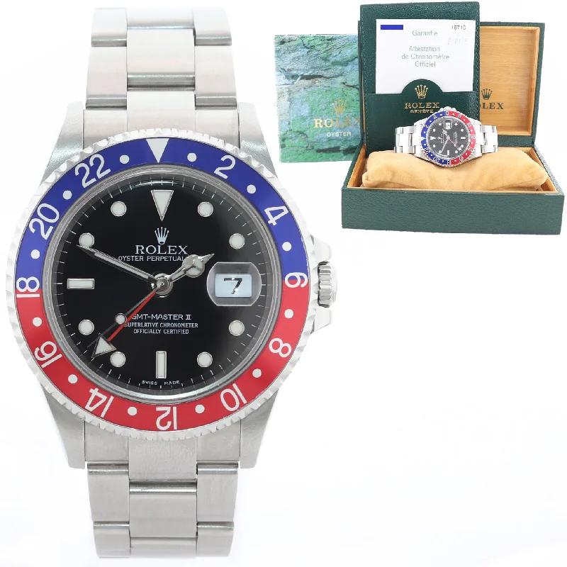 Luxury Watches for Special Occasions-MINT 2004 PAPERS Rolex GMT-Master 2 Pepsi Blue Red Steel  BLRO 16710 40mm Watch