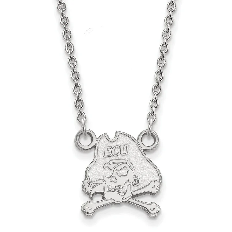 Gold Bar Necklace for Trendy Style-14k White Gold East Carolina U Small Pirate Pendant Necklace