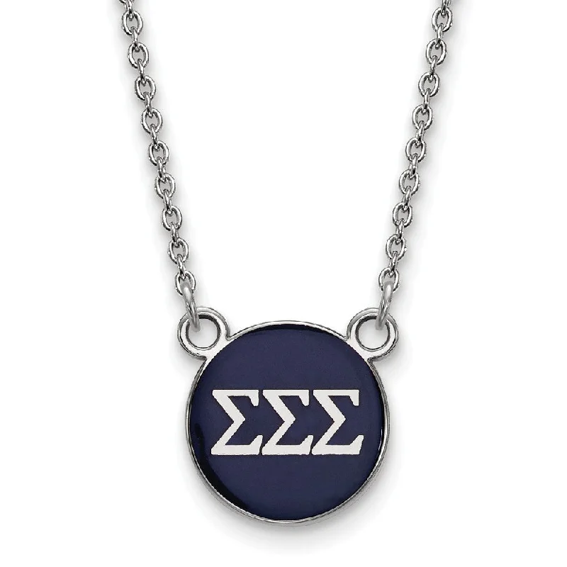 Fine Gold Necklace for Luxury Look-Sterling Silver Sigma Sigma Sigma Small Navy Enamel Disc Necklace