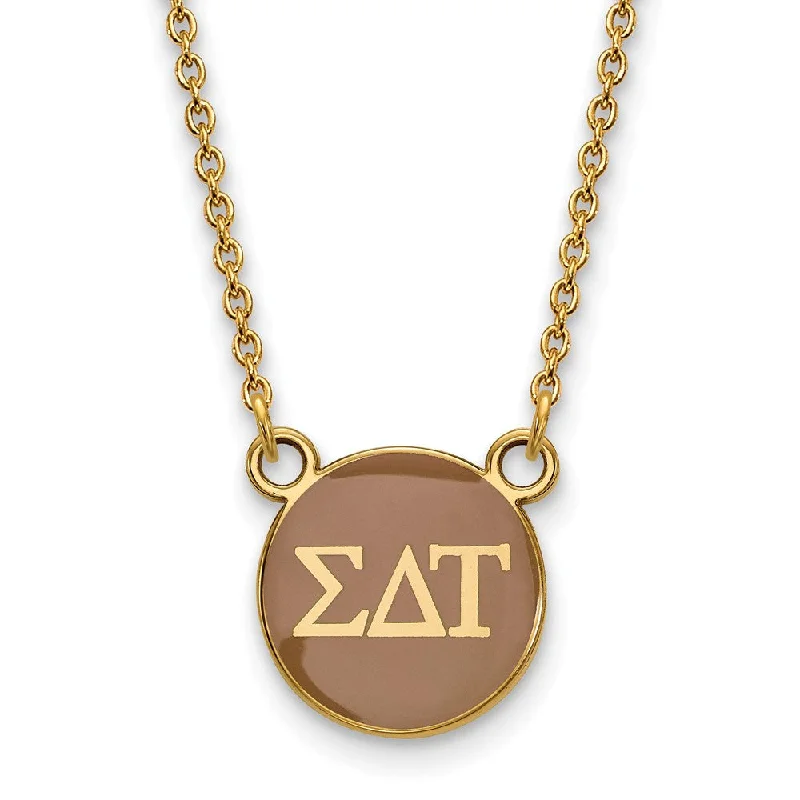 Layered Necklace for Trendy Looks-14K Plated Silver Sigma Delta Tau Small Tan Enamel Disc Necklace