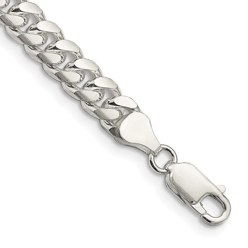 Bohemian Bracelet for Relaxed Style-Sterling Silver 7mm Domed w/ Side D/C Curb Chain Bracelet