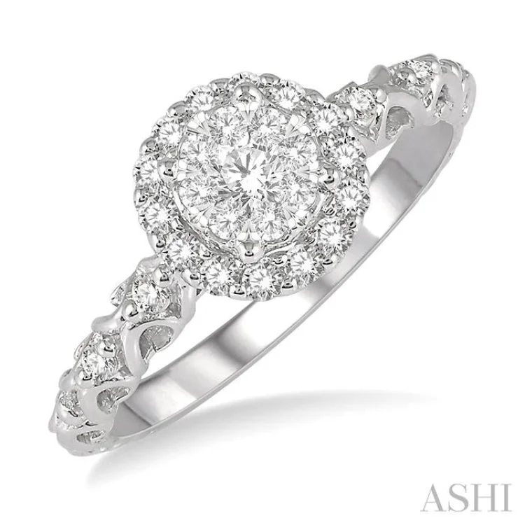 Solitaire Diamond Ring-3/8 Ctw Round Cut Diamond Lovebright Engagement Ring in 14K White Gold