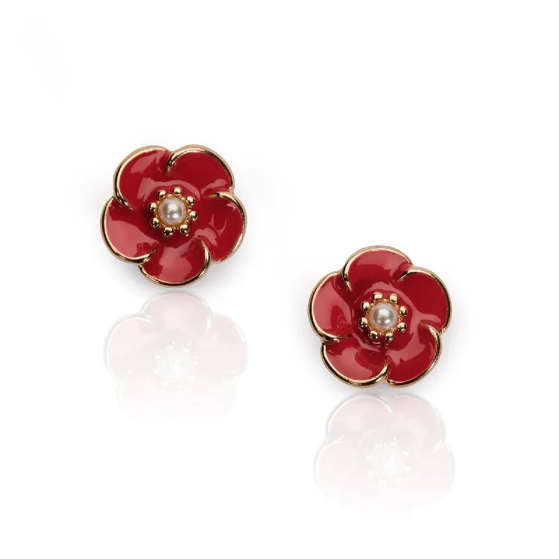 Round Earrings for Every Occasion-Red Rose Earrings: 1950s Style Red Rose & Pearl Studs