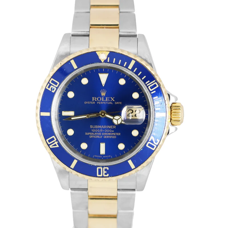 Elegant Smart Watches with Heart Rate Monitor-Rolex Submariner Date Two-Tone 18k Gold Buckle Blue 40mm 16613LB Watch