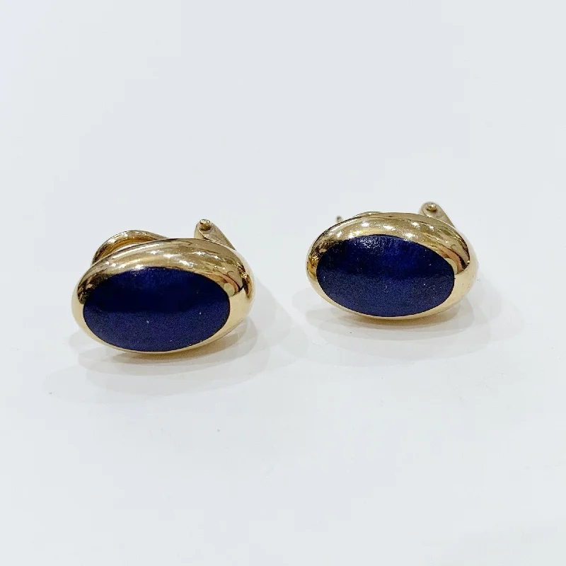 Modern Gold Earrings-Estate Collection Earrings - 9k Gold Lapis Lazuli