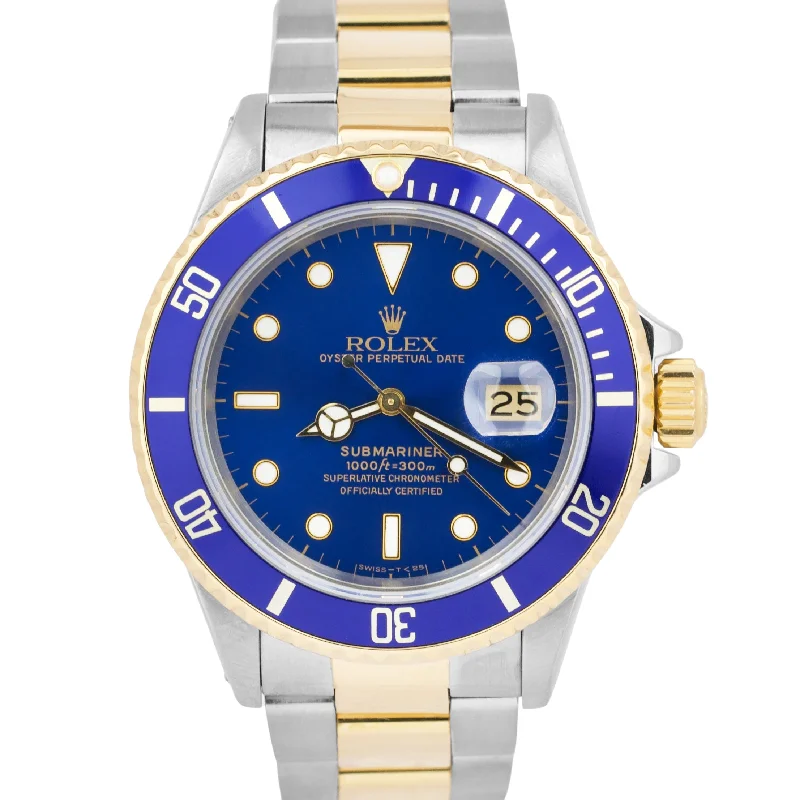 Designer Watches for Corporate Professionals-Rolex Submariner Date 18K Yellow Gold Stainless Steel Blue 40mm 16803 Watch