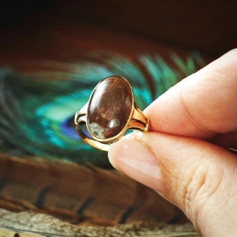 Multi-Gemstone Ring for Fashion Style-A Super Mid Century 14ct Gold Agate Statement Ring