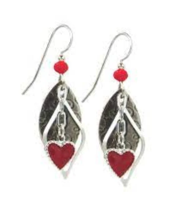 Luxury Diamond Earrings-Silver Forest Red Heart On Football Earrings