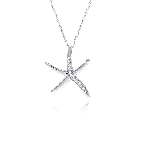 Elegant Choker Necklace for Brides-Silver 925 Rhodium Plated Clear CZ Starfish Pendant Necklace