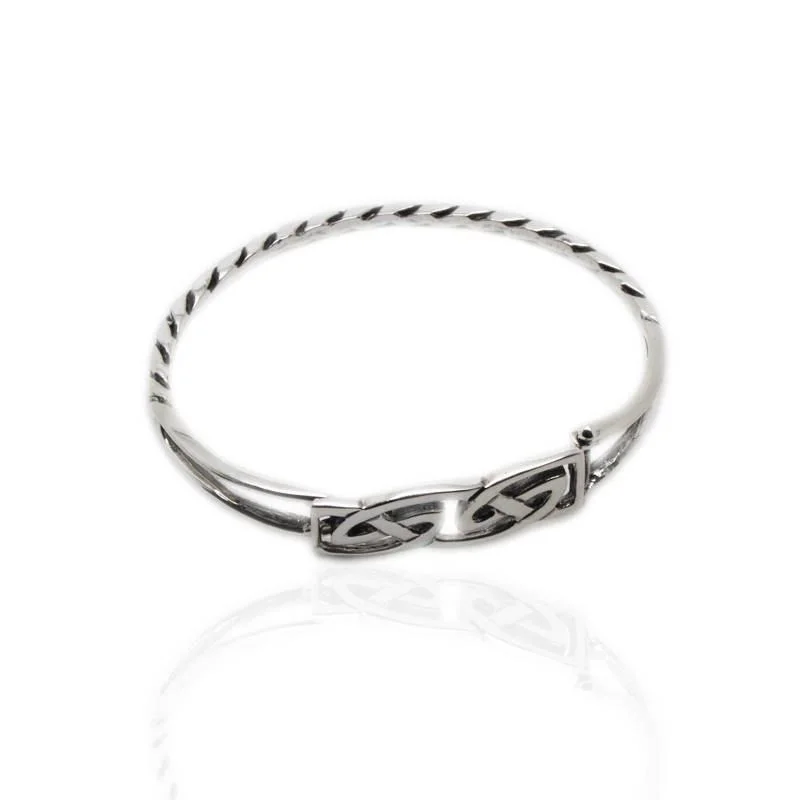 Simple Silver Bangles for Minimalist Style-Celtic Interlace Bangle in Silver