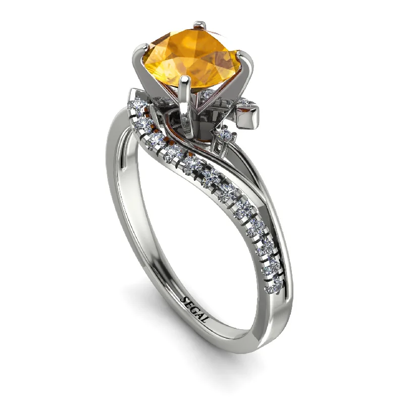 Vintage Wedding Band for Fashion-Twist Shank Yellow Diamond Engagement Ring - Maria No. 1003