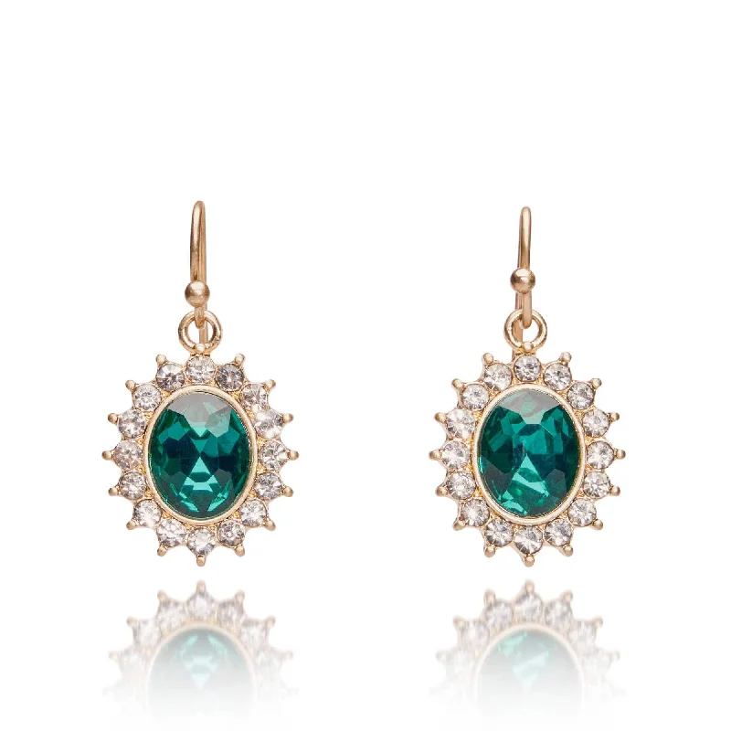 Silver Stud Earrings-Regency Emerald Drop Earrings: Green Dangle Earrings