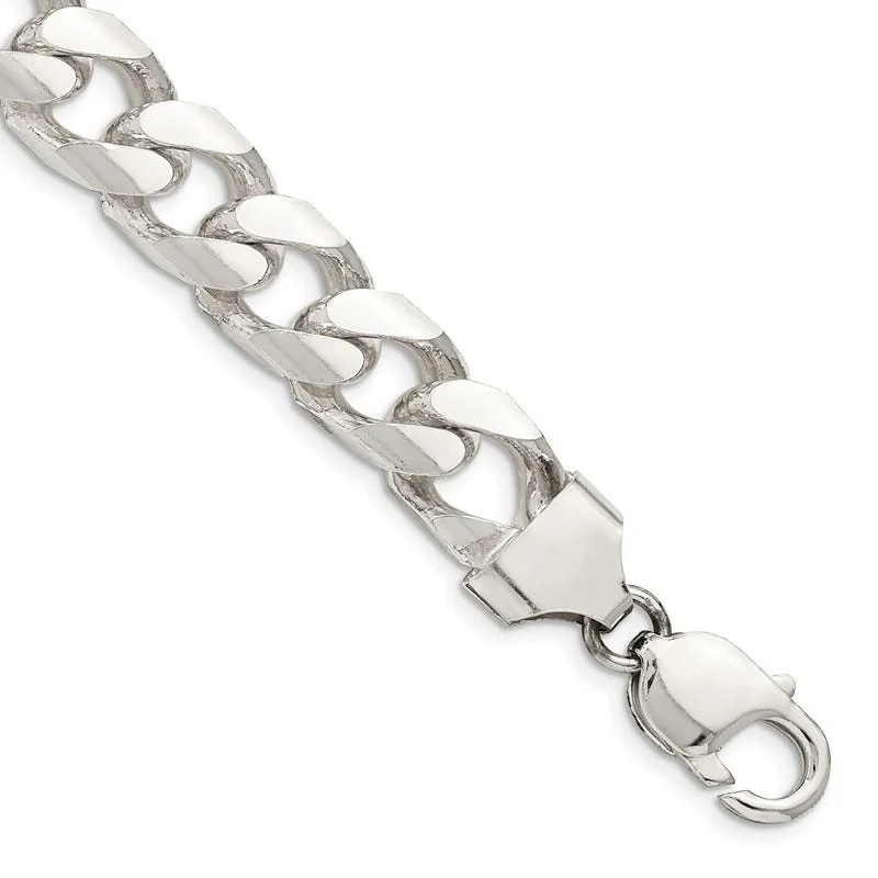 Elegant Chain Bracelet for Formal Events-Sterling Silver 11mm Domed w/ Side D/C Curb Chain Bracelet